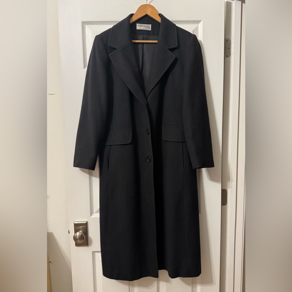 100% Wool Double Breasted Women's Trench Coat Size 10 Black
